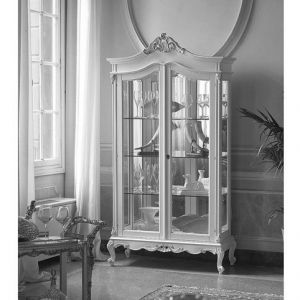 Витрина 2-х дверная открытая с зеркальной стенкой и подсветкой Верди вишня