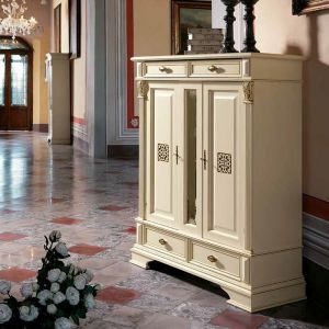 Комод высокий 2х дверный + 2 ящика мебель для гостиной Пуччини (Puccini bianco oro PL70)